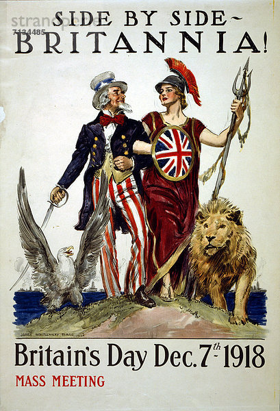 Vereinigte Staaten von Amerika  USA  Zusammenhalt  Löwe  Panthera leo  Werbung  Poster  amerikanisch  Verbindung  Adler  Uncle Sam