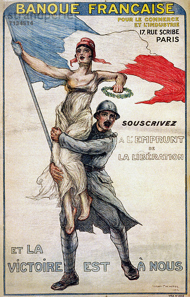 Frankreich  Freiheit  französisch  Kredit  Werbung  Soldat  Poster  Lorbeerkranz