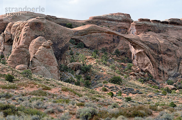 Landscape Arch  Felsbogen aus rotem Sandstein  Devils Garden  Arches-Nationalpark  Moab  Utah  USA