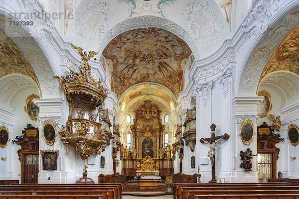 Pfarrkirche Hl. Georg mit Deckenfresken von Wolfgang Andreas Heindl  Pfarrkirchen bei Bad Hall  Traunviertel  Oberösterreich  Österreich