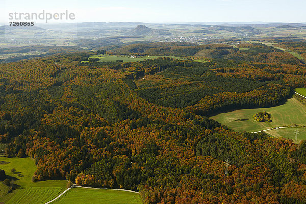 Wald und Felder mit Hohenstoffeln und Hohenhewen  Hegau  Baden-Württemberg  Deutschland  Europa