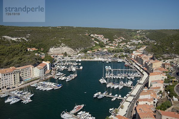 Dach Hafen Frankreich Europa Ansicht Luftbild Fernsehantenne Bonifacio Korsika