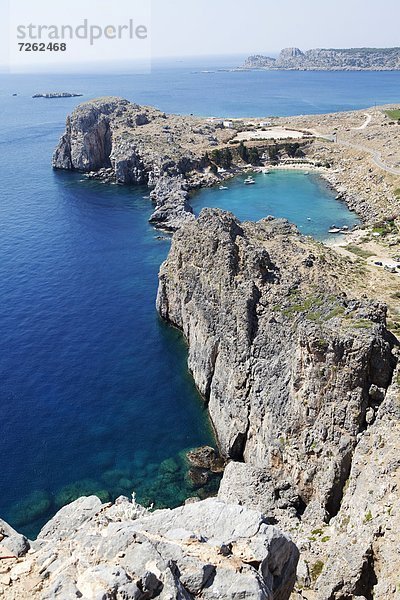 Europa Akropolis Bucht Dodekanes Griechenland Griechische Inseln Lindos Rhodos