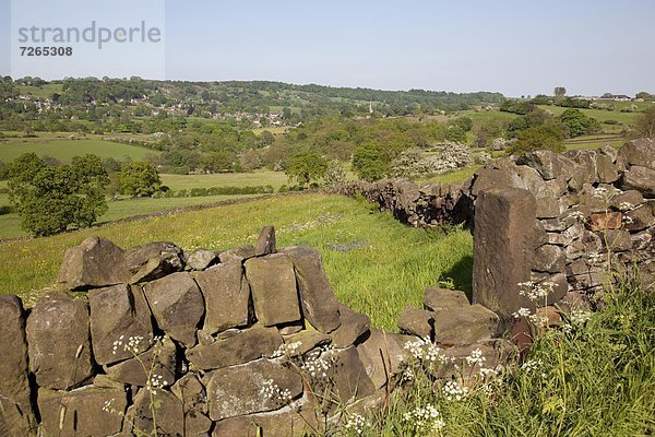 nahe  Steinmauer  Europa  Großbritannien  Landschaft  trocken  Derbyshire  England