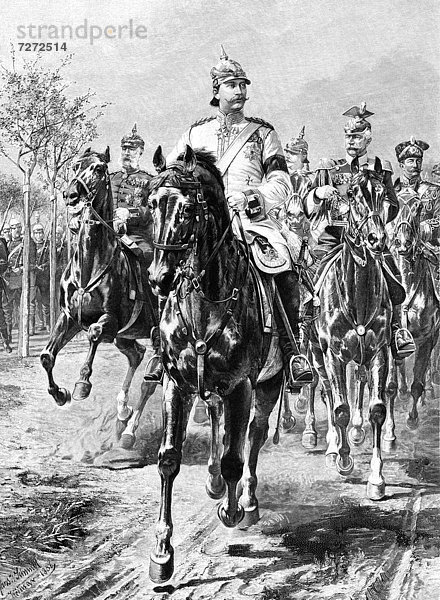 Wilhelm II. mit Gefolge zu Pferd  Friedrich Wilhelm Viktor Albert von Preußen  1859 - 1941  Dynastie der Hohenzollern  letzter Deutscher Kaiser und König von Preußen