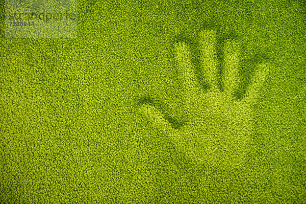 Handabdruck auf einem grünen Teppich