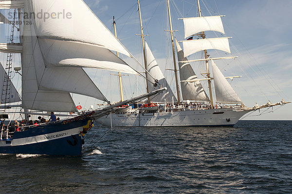 Schonerbrigg Baltic Beauty bei der Hanse Sail 2012  dahinter die Starflyer  Warnemünde  Mecklenburg-Vorpommern  Deutschland  Europa
