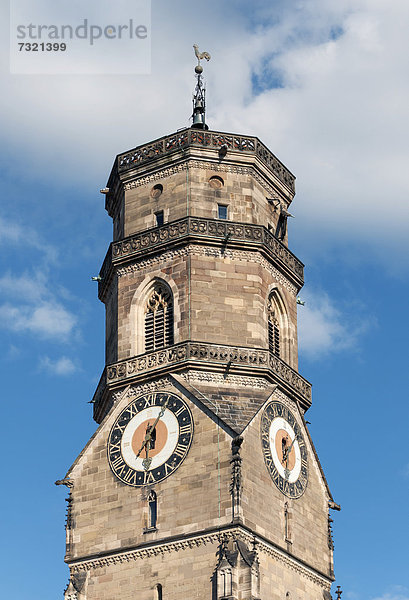 Uhrturm  evangelische Stiftskirche  Stuttgart  Baden-Württemberg  Deutschland  Europa