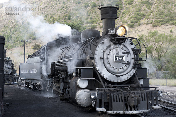 Historische Eisenbahn  Dampflokomotive der Durango and Silverton Narrow Gauge Railroad  Schmalspurbahn  Durango  Colorado  Westen der USA  Vereinigte Staten von Amerika  Nordamerika