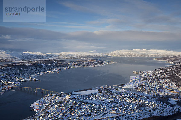 Europa Winter Norwegen Schienengleis Fernsehantenne Tromso