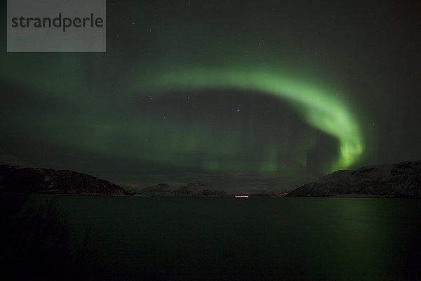 Nordlicht über dem Grotfjord im Winter  Kvaloya  Tromsö  Norwegen  Europa