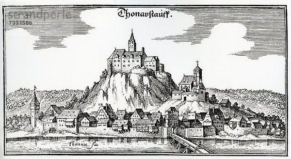 Donaustauf an der Donau  Niederbayern  Bayern  Deutschland  Europa  Kupferstich von M. Merian  um 1650