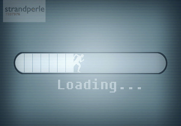Eine Computernachricht  die einen Ladebalken und einen umrissenen Mann zeigt.