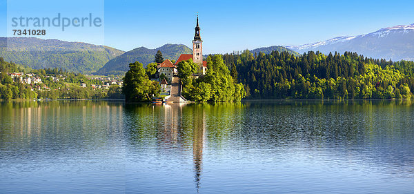 Mariä Himmelfahrt Wallfahrtskirche auf Insel im Bleder See  auch Veldeser See  Slowenien  Europa