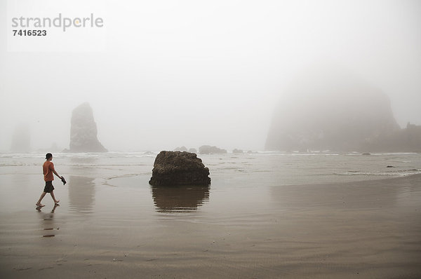 Jugendlicher  Strand  Junge - Person  Morgen  Nebel  vorwärts  Kanone  Oregon