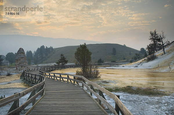 Wasser Quelle Wärme Landschaft über Holzweg Wiese Yellowstone Nationalpark Mammut