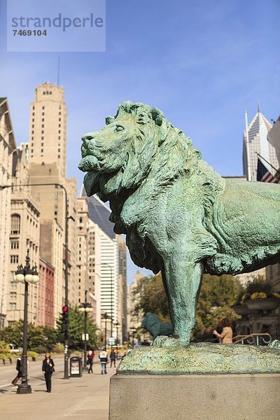 Vereinigte Staaten von Amerika  USA  Außenaufnahme  Löwe  Panthera leo  Kunst  Statue  Nordamerika  2  1  Bronze  Chicago  Illinois  Institut