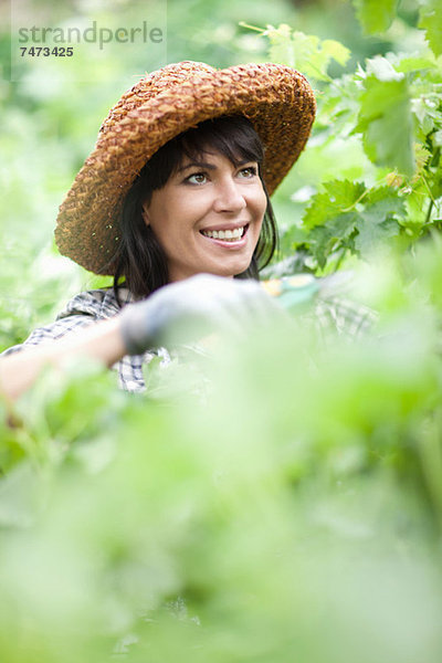 Lächelnde Frau bei der Arbeit im Garten