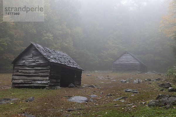 Nebel Holzstoß Hütte