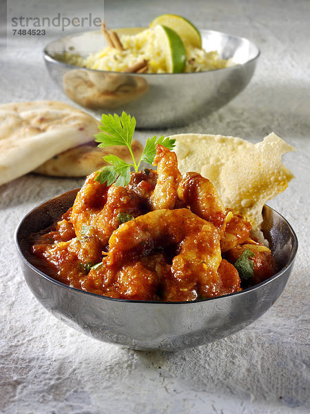 Garnelencurry  Prawn Makhani Curry mit Reis  indisches Gericht