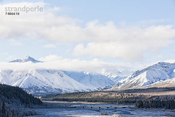 USA  Alaska  Blick auf die Brücke über den Teklanika River im Denali Nationalpark