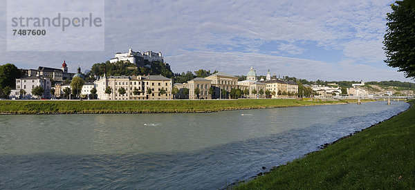 Österreich  Salzburg  Blick auf die Salzach auf Schloss Hohensalzburg