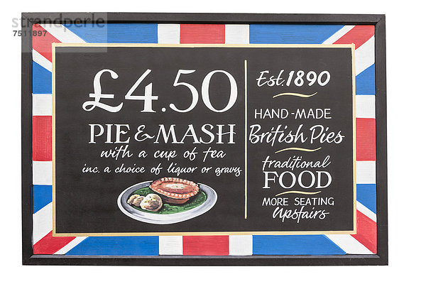 Werbeschild eines Pubs  traditionelle britische Küche  Großbritannien  Europa