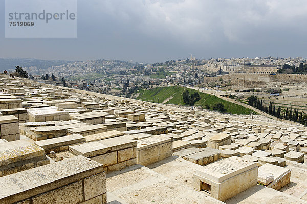 Blick vom Ölberg über die Gräber auf dem jüdischen Friedhof  Jerusalem  Israel  Naher Osten  Vorderasien  Asien