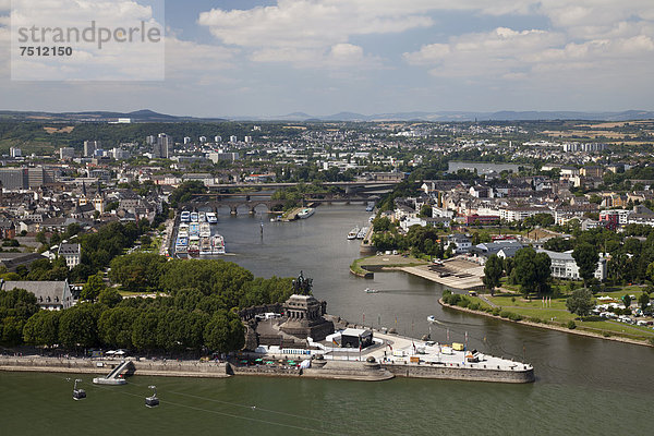 Europa Verbindung Palast Schloß Schlösser Fluss Ansicht Deutschland Landspitze Koblenz Rheinland-Pfalz