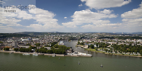 Europa Verbindung Palast Schloß Schlösser Fluss Ansicht Deutschland Landspitze Koblenz Rheinland-Pfalz