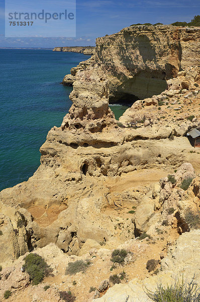 Küstenlandschaft  Felsformation Algar Seco  Carvoeiro  Lagoa  Algarve  Portugal  Europa