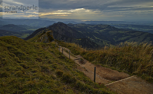 Abendliche Wolkenstimmung auf dem Hochgrat mit Blick auf den Bodensee  Oberstaufen  Bayern  Deutschland  Europa