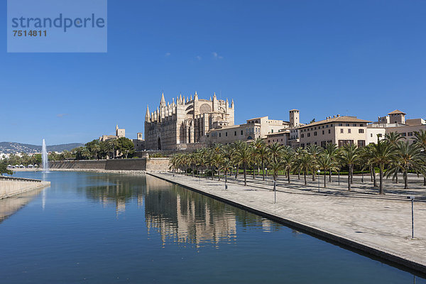 Blick auf die Kathedrale La Seu  Altstadt  Palma de Mallorca  Mallorca  Balearen  Spanien  Europa