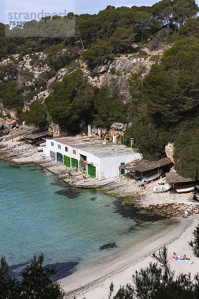 Europa Wohnhaus Boot Mallorca Balearen Balearische Inseln Bucht Mittelmeer Spanien