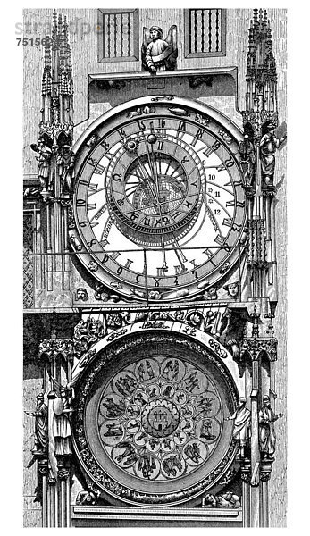 Altstädter Rathausturm  1419  Prag  Illustration  Meyers Konversationslexikon  1897