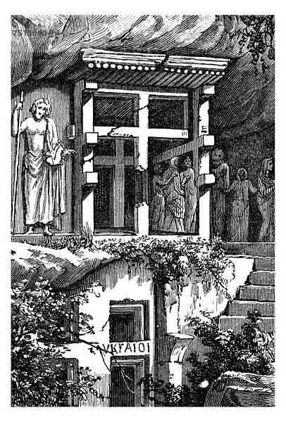 Lykisches Grabmal zu Antiphellos  Kleinasien  ca. 400 bis 300 v. Chr.  Illustration  Meyers Konversationslexikon  1897