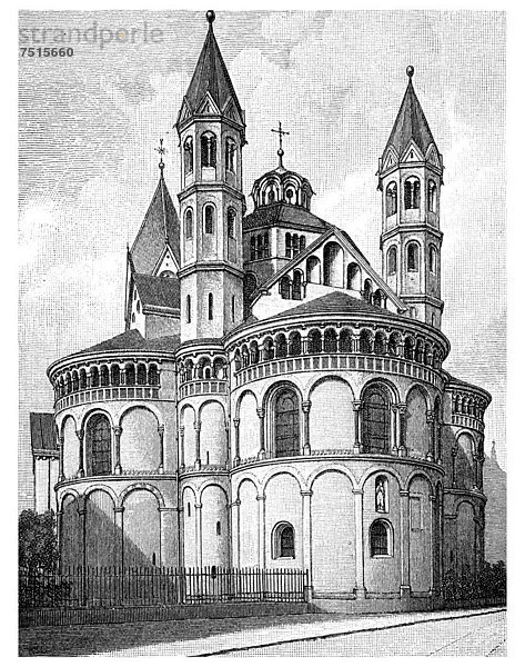 Apostelkirche zu Köln  begonnen um 1200  Illustration  Meyers Konversationslexikon  1897