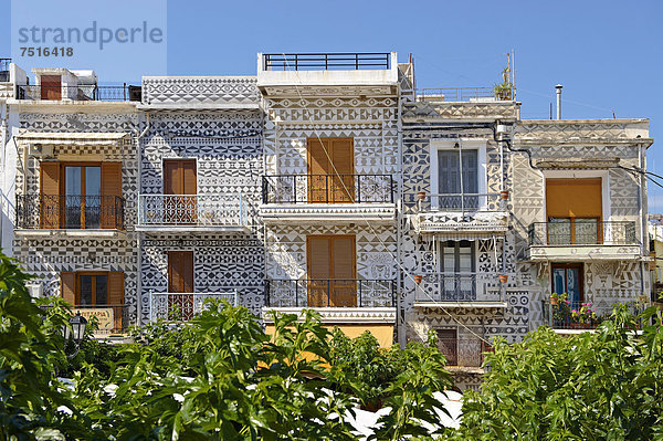 Muster Europa Gebäude weiß schwarz Quadrat Quadrate quadratisch quadratisches quadratischer Dorf Dekoration geometrische Form schmücken Griechenland