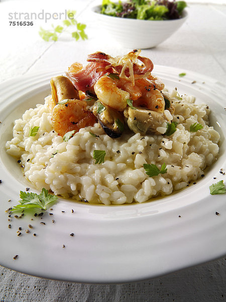 Classic risotto with prawns  mussels and bacon