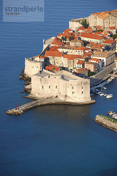 Hafen Europa Stadt Ansicht Luftbild Fernsehantenne Kroatien Dubrovnik alt