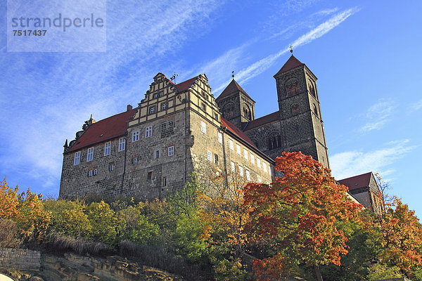 Burgberg mit Burg  Quedlinburg  UNESCO Weltkulturerbe  Harz  Sachsen-Anhalt  Deutschland  Europa