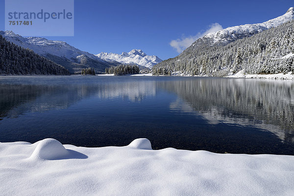 Europa Berg Schnee Engadin Schweiz Kanton Graubünden