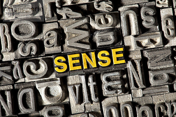 'Alte Bleilettern bilden das englische Wort ''SENSE'''