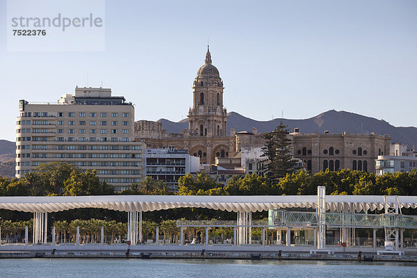 Promenade am Hafen  dahinter die Kathedrale  M·laga  Costa del Sol  Andalusien  Spanien  Europa  ÖffentlicherGrund
