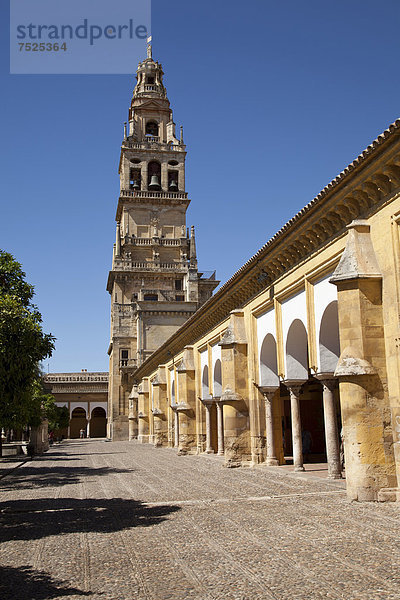 Glockenturm und Kreuzgang der Kathedrale  ehemalige Moschee Mezquita  Cordoba  Andalusien  Spanien  Europa