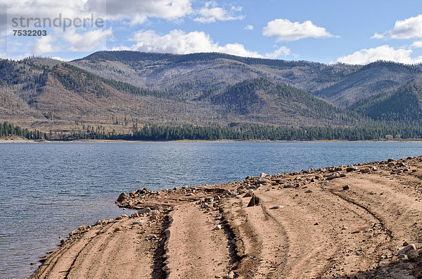 Sandufer-Strukturen  verursacht durch sinkenden Wasserpegel in Trockenperiode  Vallecito Reserve  Weminuche Wilderness  Durango  Colorado  USA