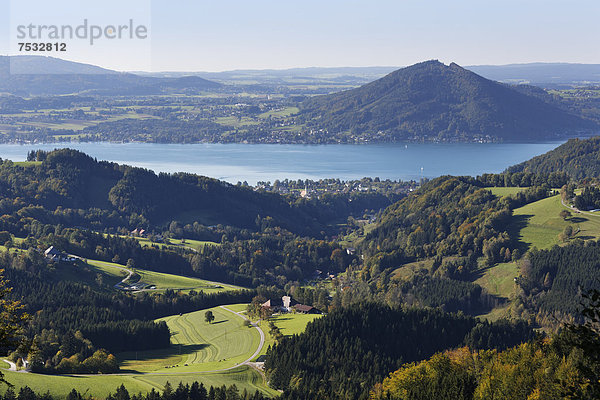 Blick vom Kienesberg über Attersee  vorne Weyregg  Salzkammergut  Oberösterreich  Österreich  Europa
