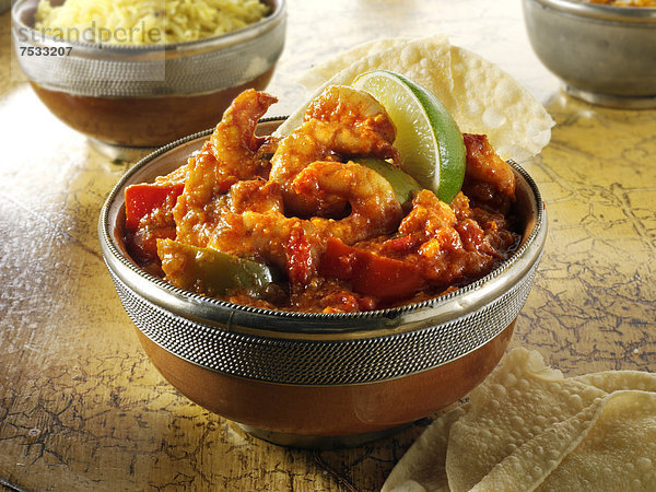 Bhuna-Curry mit Garnelen und Reis  indische Küche