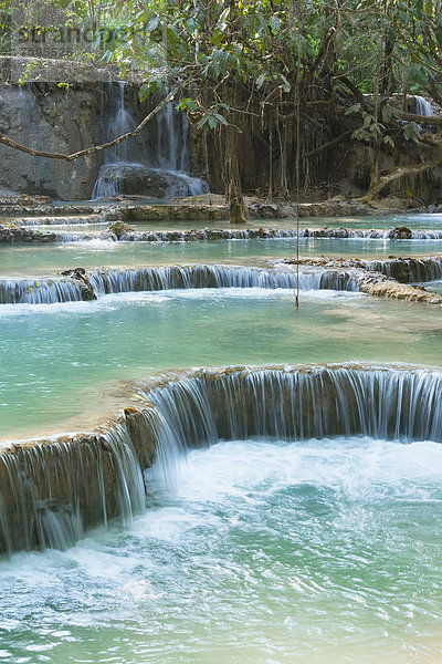 Pool und Wasserfall im Tat Kuang Si Wasserfallsystem bei Luang Prabang in Laos  Südostasien