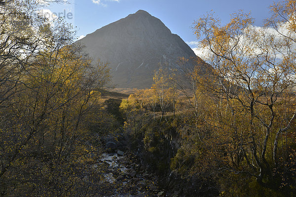Buachaille Etive Mor  Herbst im Glen Etive Tal  schottische Highlands  Schottland  Großbritannien  Europa